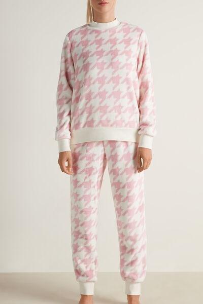 Pink Houndstooth Print Long Pyjamas, , large image number 0