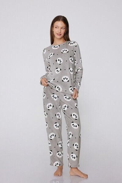 GRIGIO STAMPA PANDA CLUB Long Light Fleece Pyjamas with Panda Print, 5701_933Y, large image number 0