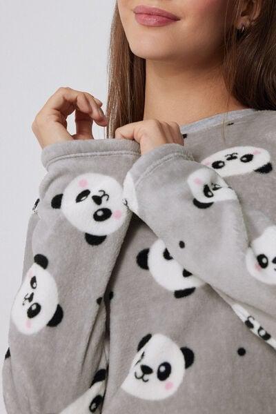 GRIGIO STAMPA PANDA CLUB Long Light Fleece Pyjamas with Panda Print, 5701_933Y, large image number 1