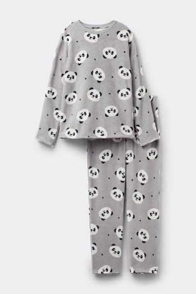GRIGIO STAMPA PANDA CLUB Long Light Fleece Pyjamas with Panda Print, 5701_933Y, large image number 3