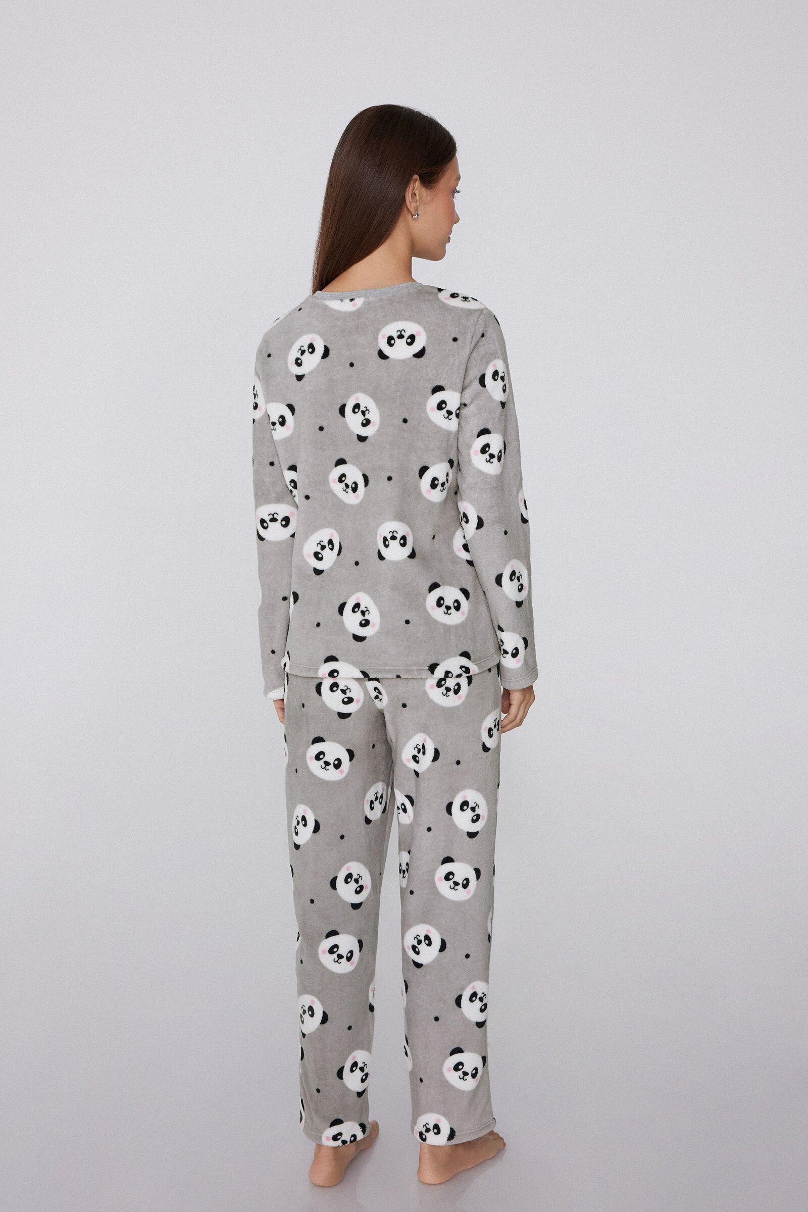 GRIGIO STAMPA PANDA CLUB Long Light Fleece Pyjamas with Panda Print, 5701_933Y, large image number 4