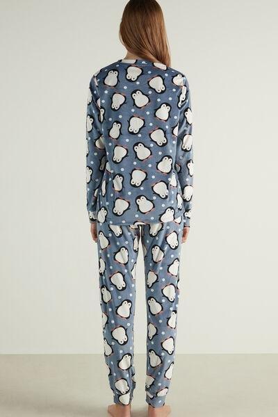 SKY BLUE PENGUIN PRINT Long Penguin Print Microfleece Pyjamas, , large image number 2