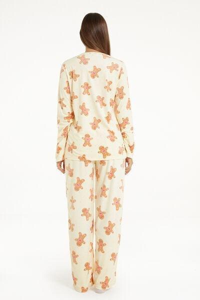 Yellow Long Microfleece Pyjamas With Gingerbread Man Print, , large image number 2