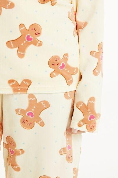 Yellow Long Microfleece Pyjamas With Gingerbread Man Print, , large image number 3