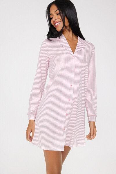 Pink Striped Cotton Button-Front Nightshirt, 5701_516Z, medium