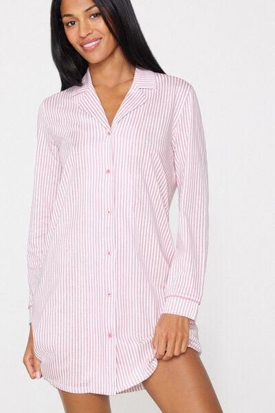 Pink Striped Cotton Button-Front Nightshirt, 5701_516Z, medium