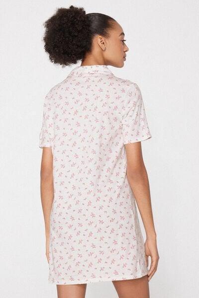 White Flower Print Button-Front Cotton Nightgown, 5701_199Z, large image number 1