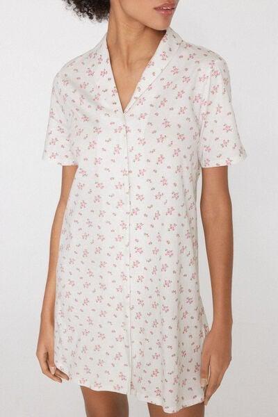 White Flower Print Button-Front Cotton Nightgown, 5701_199Z, large image number 2