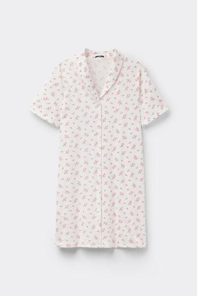 White Flower Print Button-Front Cotton Nightgown, 5701_199Z, large image number 3
