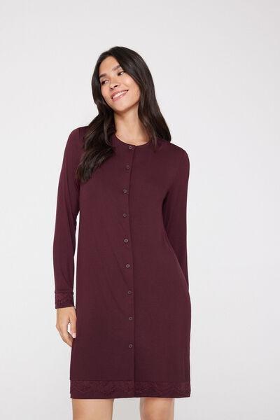 Brown Viscose/Lace Button-Front Nightgown, 5701_581Z, medium