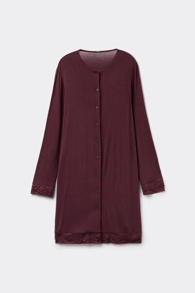 Brown Viscose/Lace Button-Front Nightgown, 5701_581Z, large image number 3