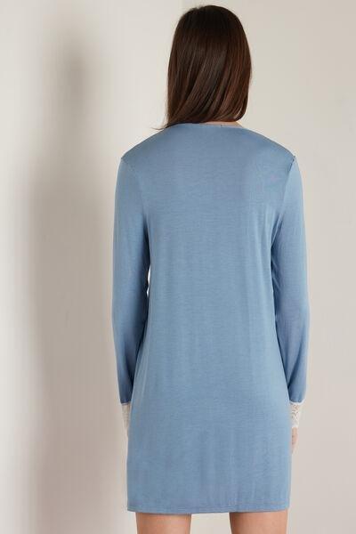 Multicolour Lace Insert Long-Sleeve Viscose Nightdress, , large image number 2