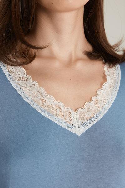 Multicolour Lace Insert Long-Sleeve Viscose Nightdress, , large image number 3