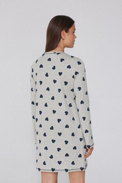 Grey Heart Print Long Cotton Nightdress, 5701_733Y, large image number 1