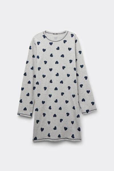 Grey Heart Print Long Cotton Nightdress, , large image number 3