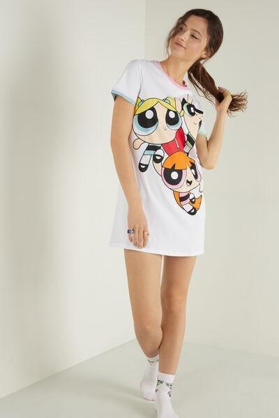 White Powerpuff Girls Short Sleeve Cotton Nightgown, , large image number 1