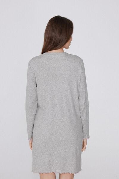 Grey Dog-Print Long Sleeve Cotton Nightgown, 5701_969Y, large image number 1