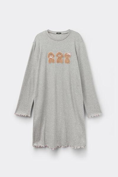 Grey Dog-Print Long Sleeve Cotton Nightgown, 5701_969Y, large image number 3
