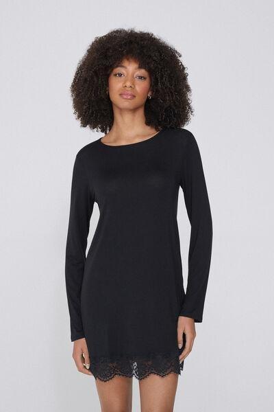 Black Long-Sleeved Nightdress, , large image number 0