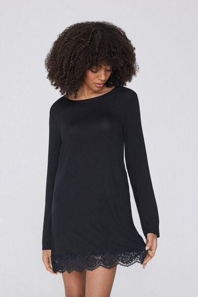 Black Long-Sleeved Nightdress, Black, medium