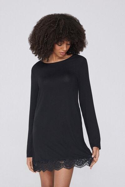 Black Long-Sleeved Nightdress, , large image number 1
