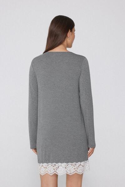 Grey Long-Sleeved Lace Nightgown, , large image number 0