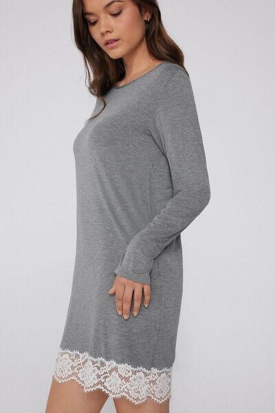 Grey Long-Sleeved Lace Nightgown, , large image number 1