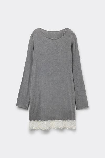 Grey Long-Sleeved Lace Nightgown, , large image number 2