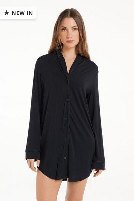 Tezenis - Black Buttons And Satin Trim Nightgown