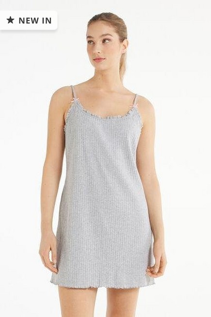 Tezenis - Grey Thin Strap Ribbed Nightgown