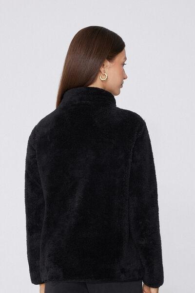 Black Zippered Teddy Jacket, Black, large image number 1