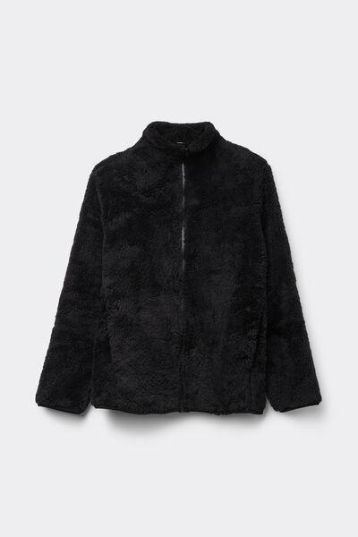 Black Zippered Teddy Jacket, Black, large image number 3
