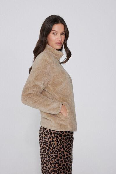 Ivory Zippered Teddy Jacket, 5701_156Z, medium