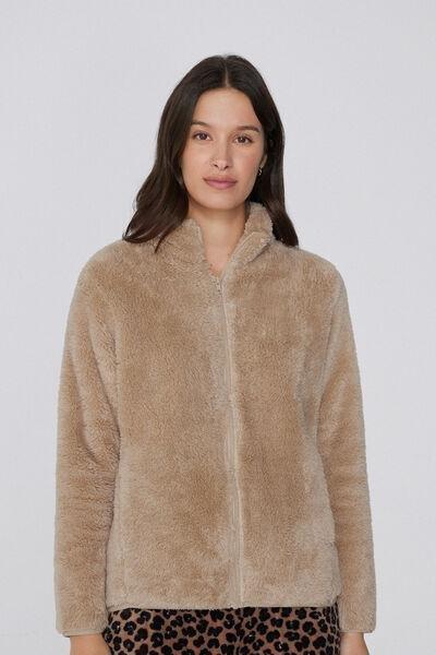 Ivory Zippered Teddy Jacket, 5701_156Z, large image number 1