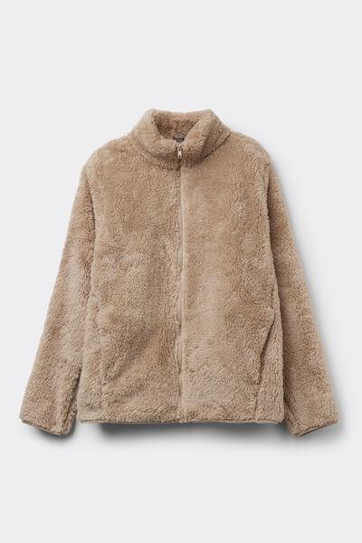 Ivory Zippered Teddy Jacket, 5701_156Z, large image number 3