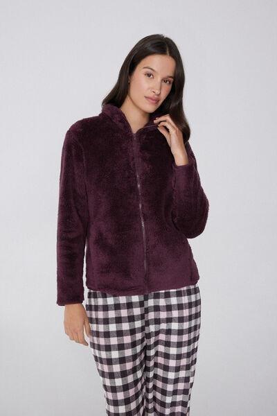 Burgundy Zippered Teddy Jacket, 5701_949Y, large image number 0