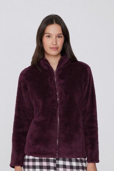 Burgundy Zippered Teddy Jacket, 5701_949Y, medium