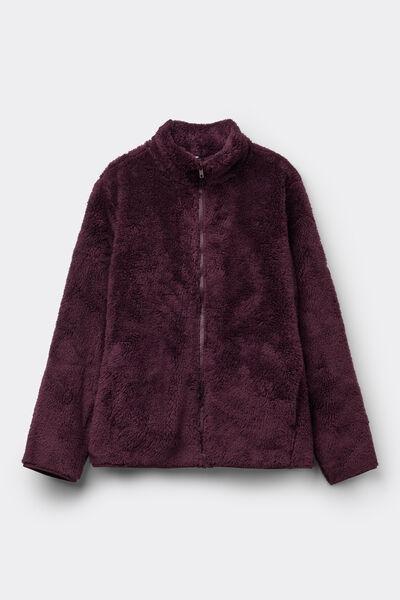 Burgundy Zippered Teddy Jacket, 5701_949Y, large image number 3