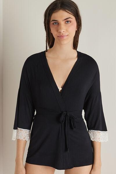 Multicolour 3/4 Length Sleeve Viscose Kimono Dressing Gown, , large image number 0