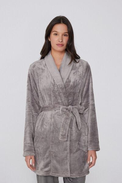 Grey Plain-Coloured Soft Fleece Robe, 5701_995Y, large image number 0