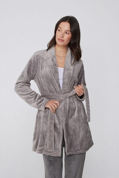 Grey Plain-Coloured Soft Fleece Robe, 5701_995Y, large image number 1
