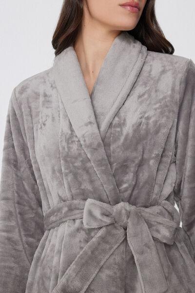 Grey Plain-Coloured Soft Fleece Robe, 5701_995Y, large image number 3