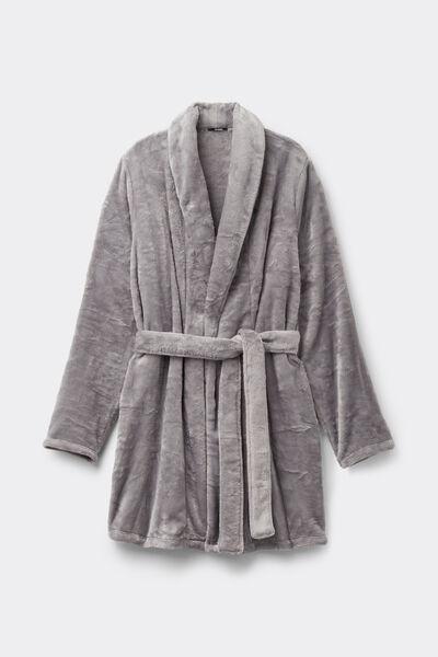 Grey Plain-Coloured Soft Fleece Robe, 5701_995Y, large image number 4