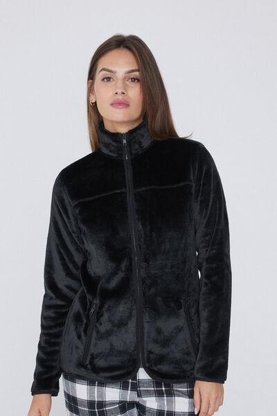 Black Zip Soft Fleece Jacket, Black, large image number 1