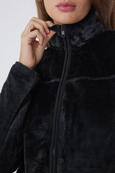 Black Zip Soft Fleece Jacket, Black, large image number 3