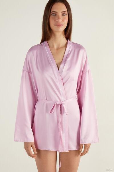 Pink Long Sleeve Satin Bathrobe, , large image number 0