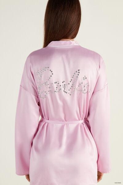 Pink Long Sleeve Satin Bathrobe, , large image number 2