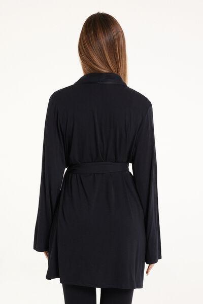 Black Satin-Trim Dressing Gown, , large image number 2