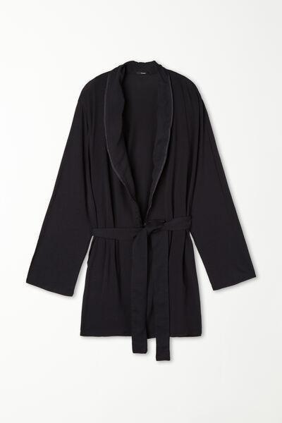 Black Satin-Trim Dressing Gown, , large image number 4