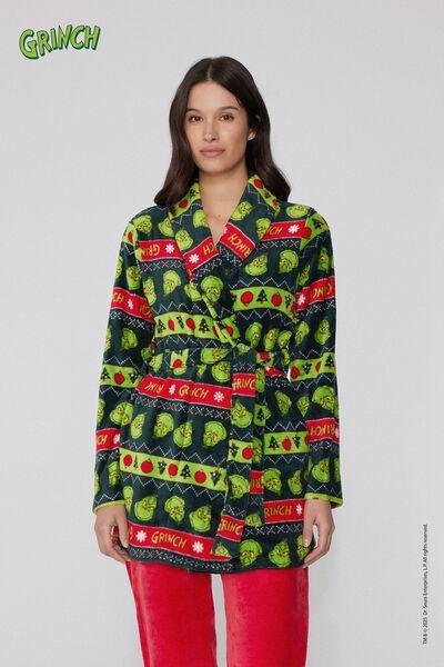 Black Christmas Grinch Light Fleece Dressing Gown, 5701_958Y, large image number 1